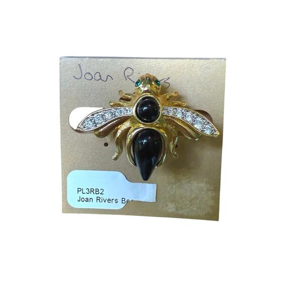 Joan Rivers Jewelry - Joan Rivers Bee Pin with Black Onyx Cabochon Body, Green Eyes & Crystal Accents